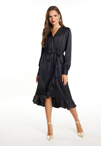 faina Damen Midi Kleid mit langen Ärmeln