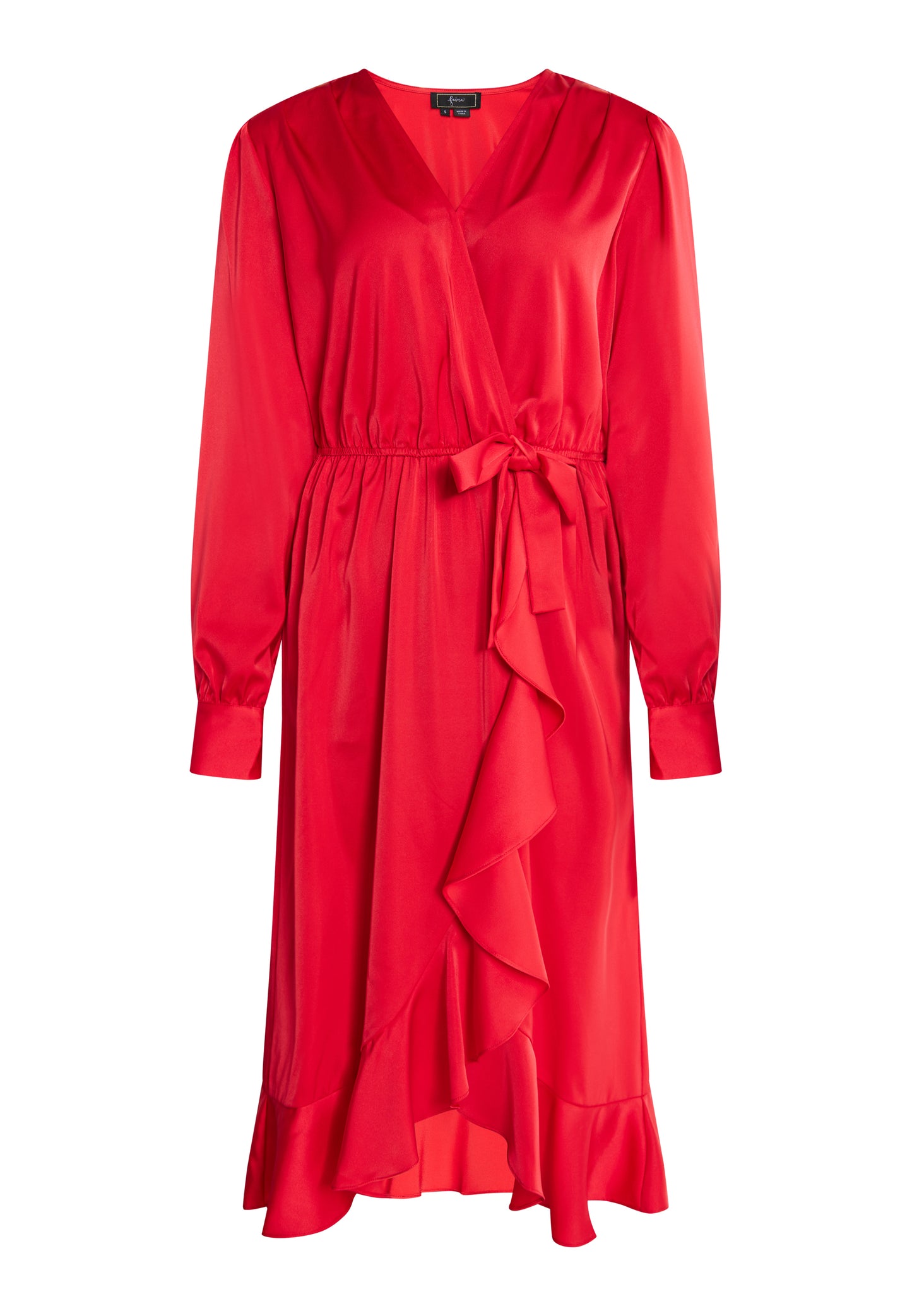 faina Damen Midi Kleid mit langen Ärmeln