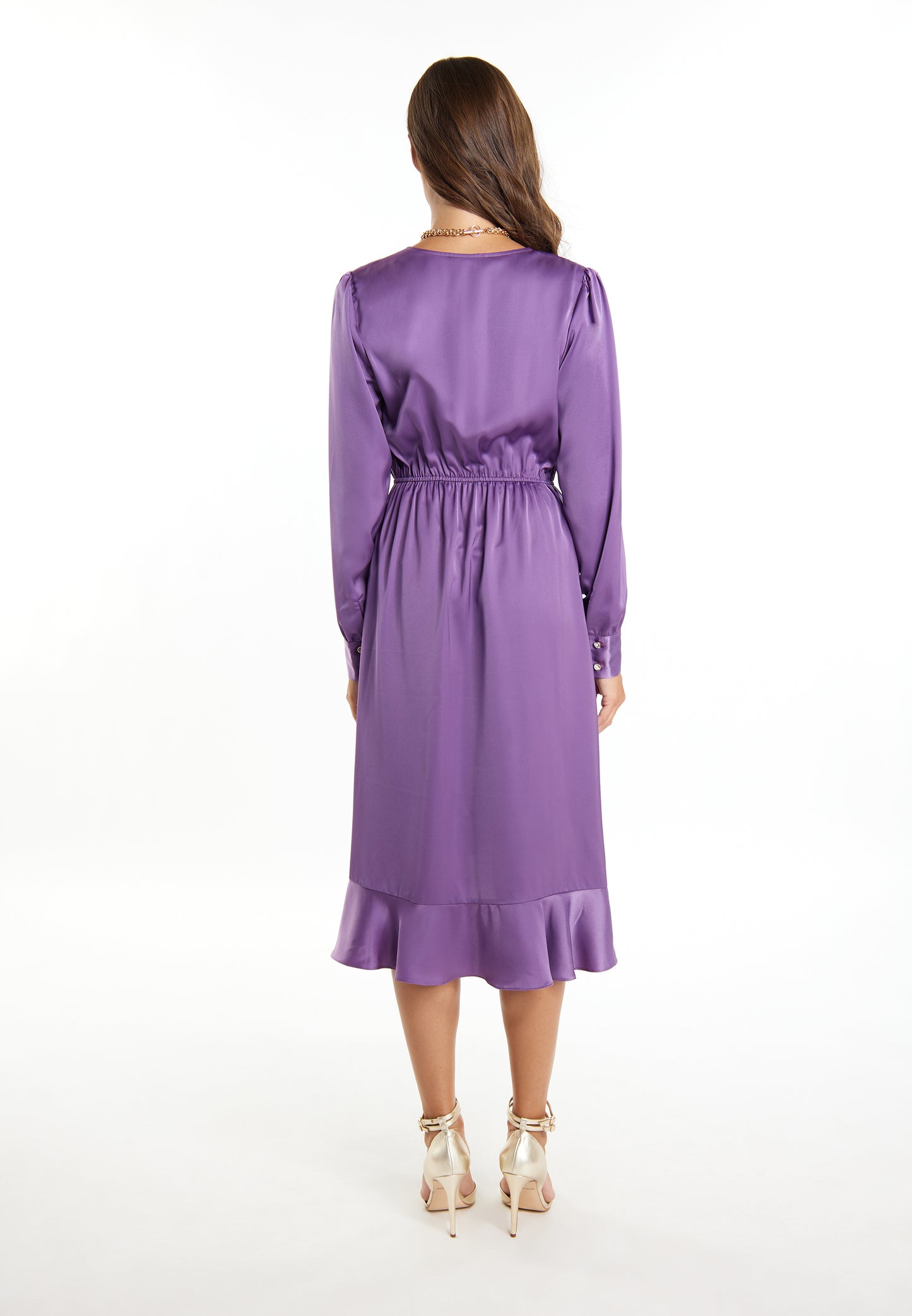 faina Damen Midi Kleid mit langen Ärmeln