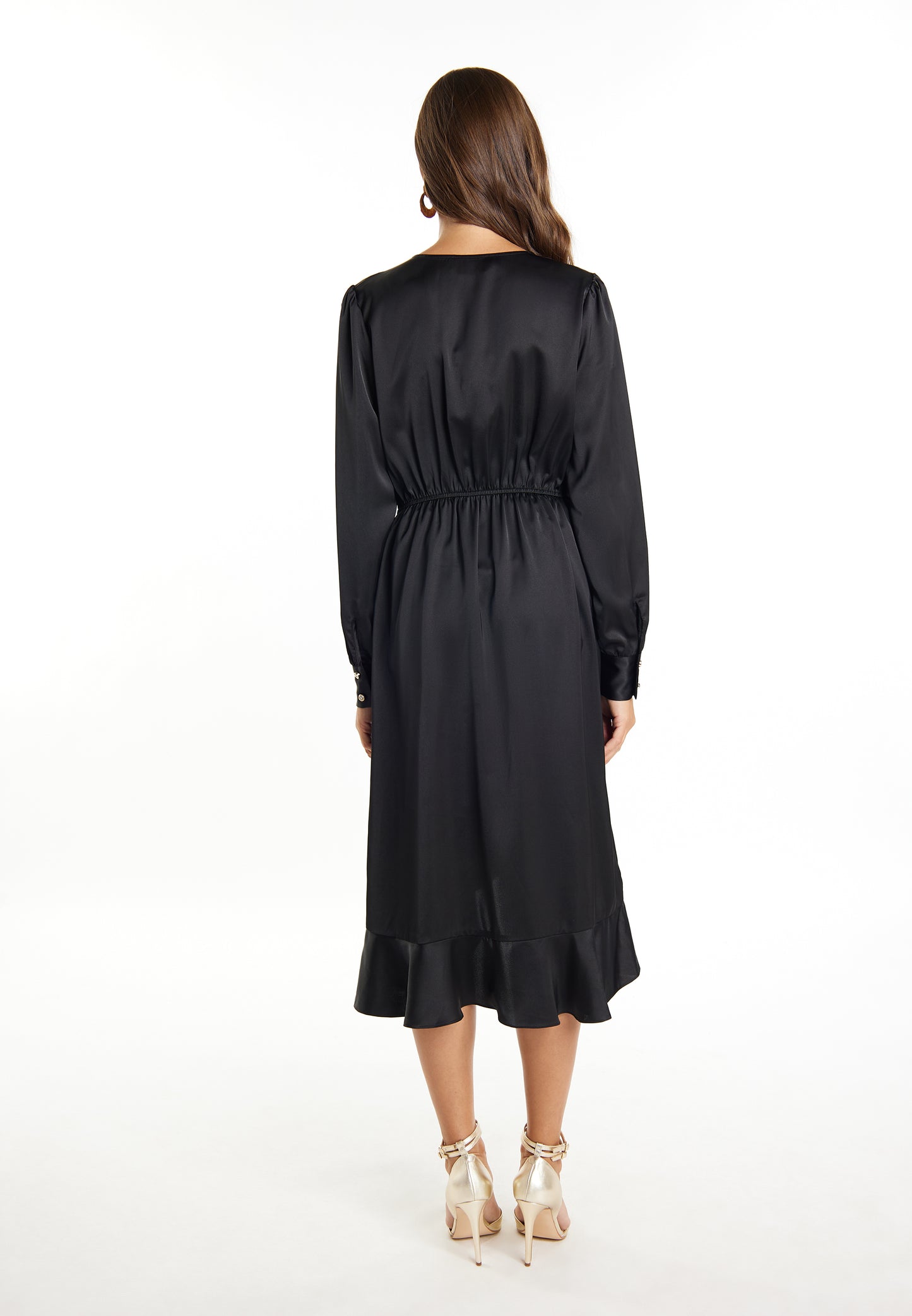 faina Damen Midi Kleid mit langen Ärmeln