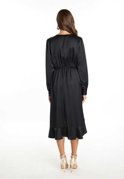 faina Damen Midi Kleid mit langen Ärmeln