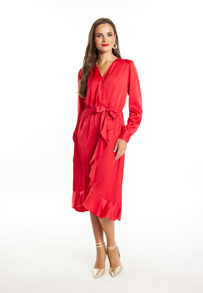 faina Damen Midi Kleid mit langen Ärmeln