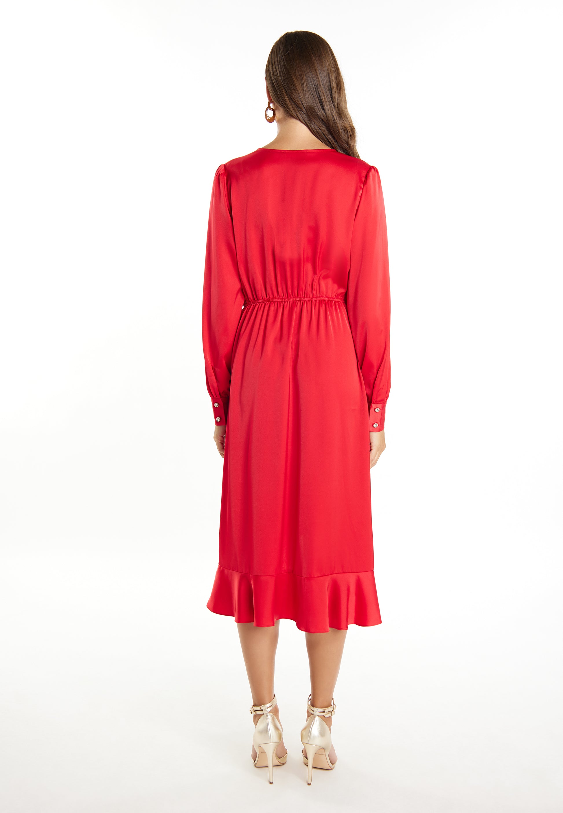 faina Damen Midi Kleid mit langen Ärmeln