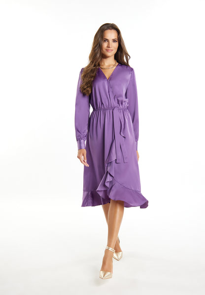 faina Damen Midi Kleid mit langen Ärmeln