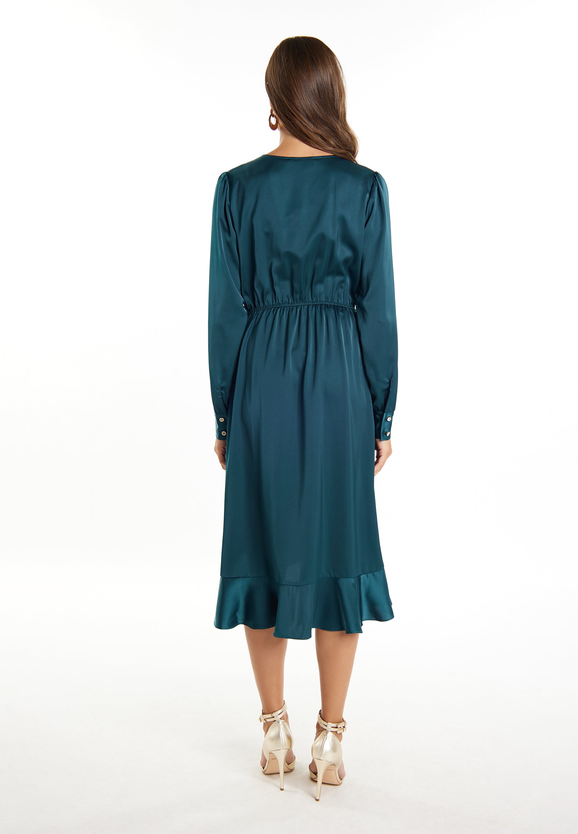 faina Damen Midi Kleid mit langen Ärmeln