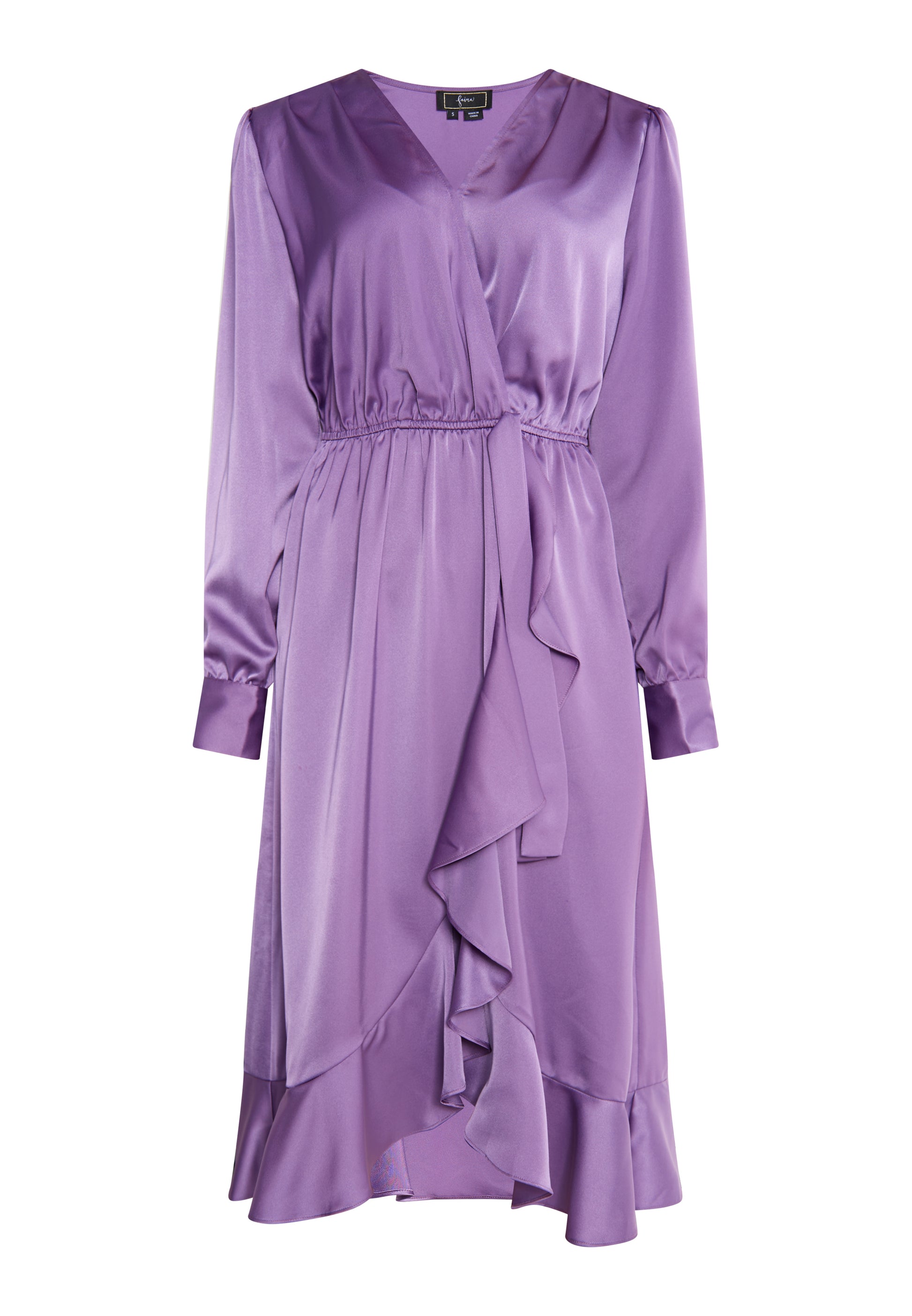 faina Damen Midi Kleid mit langen Ärmeln