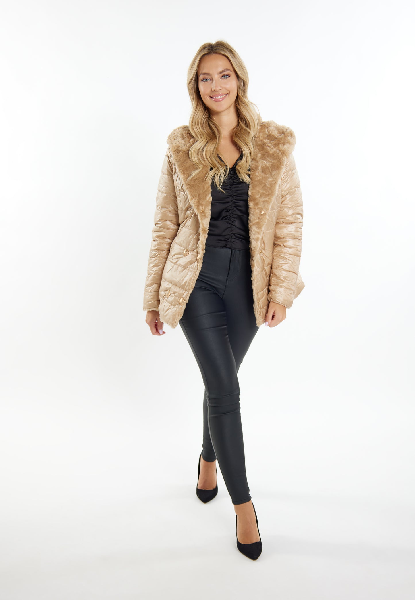 faina Women's Quilted Jacket With Faux Fur