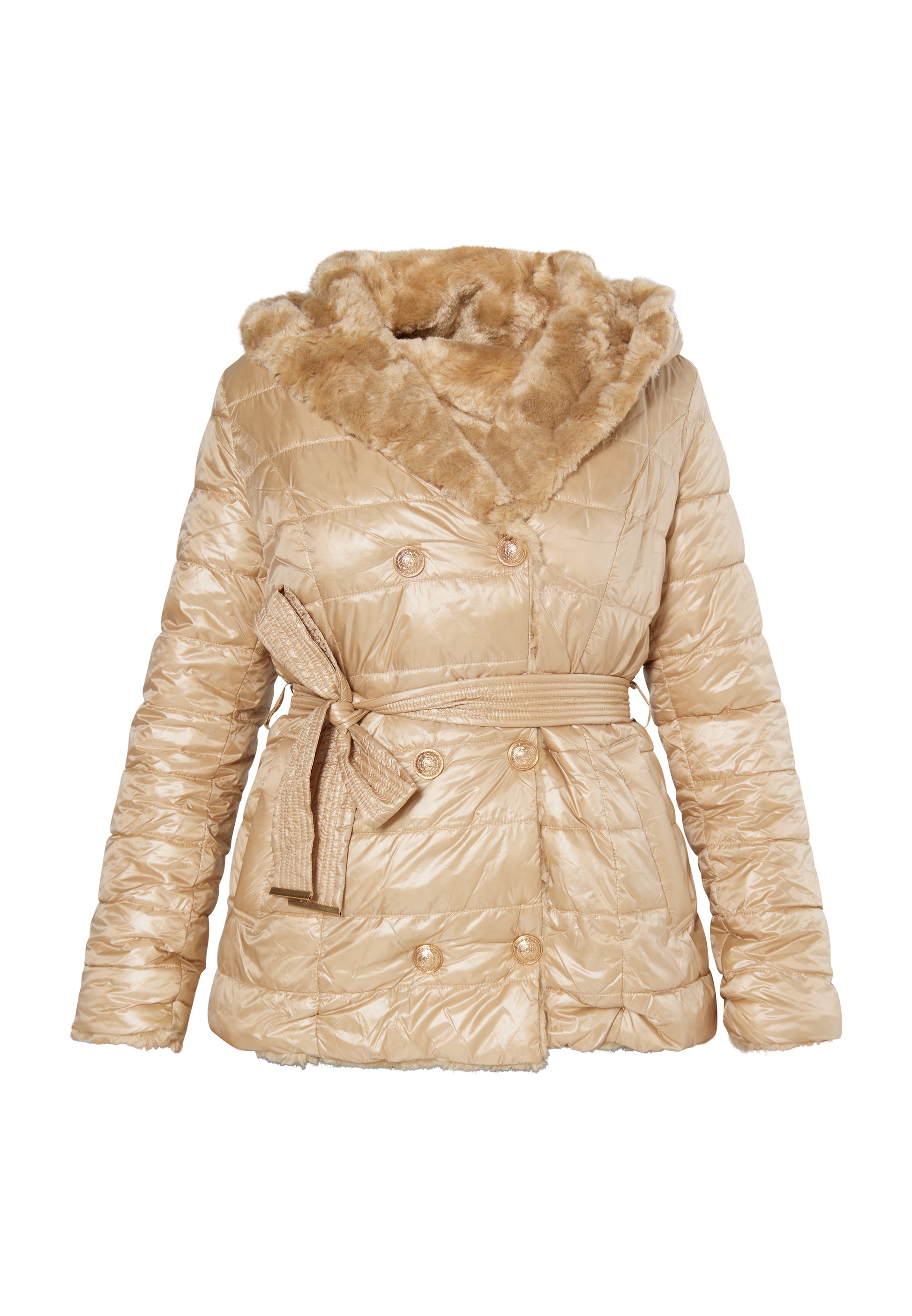 faina Women's Quilted Jacket With Faux Fur