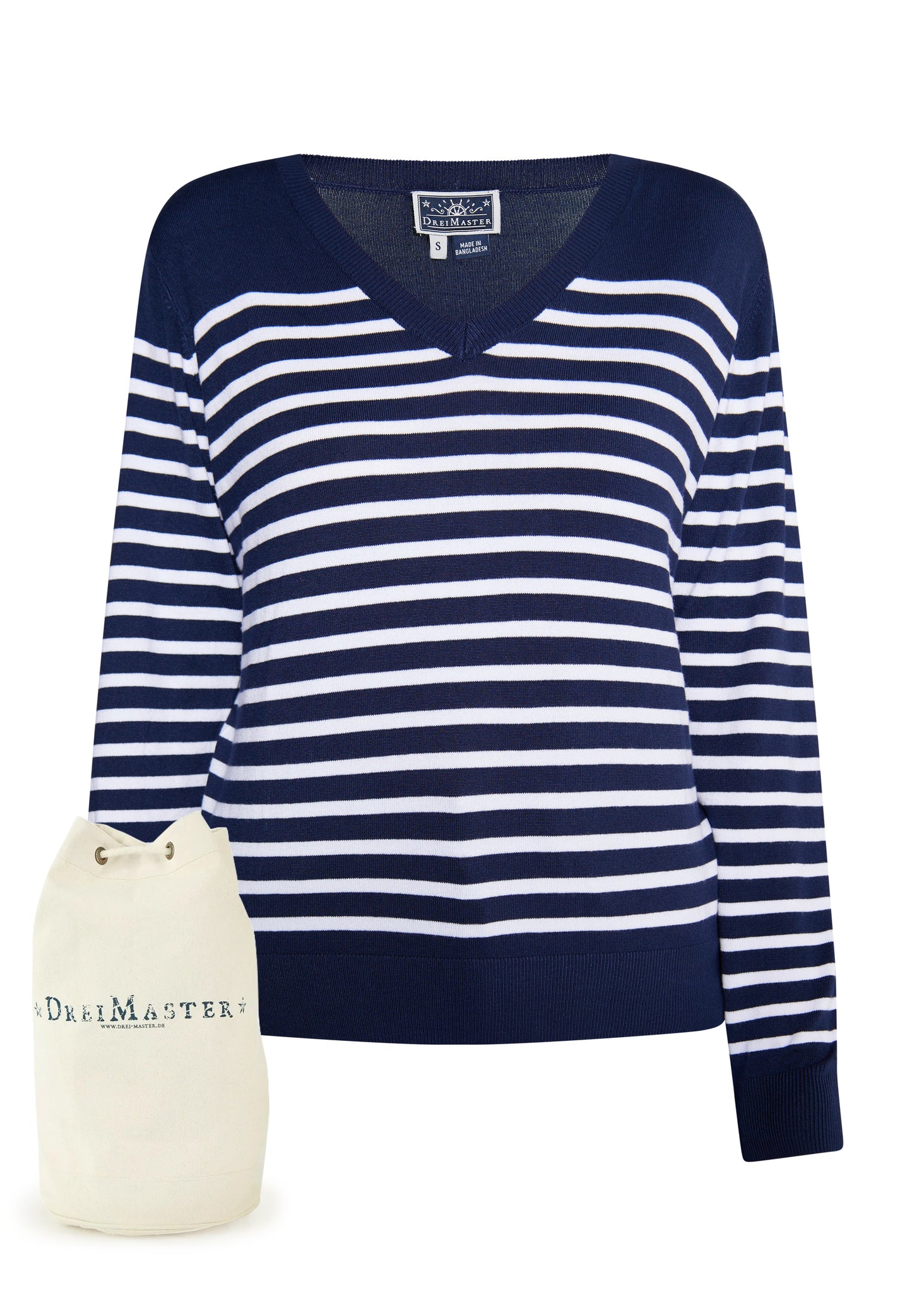 DreiMaster Maritim Damen Strickpullover + Einkaufstasche Set
