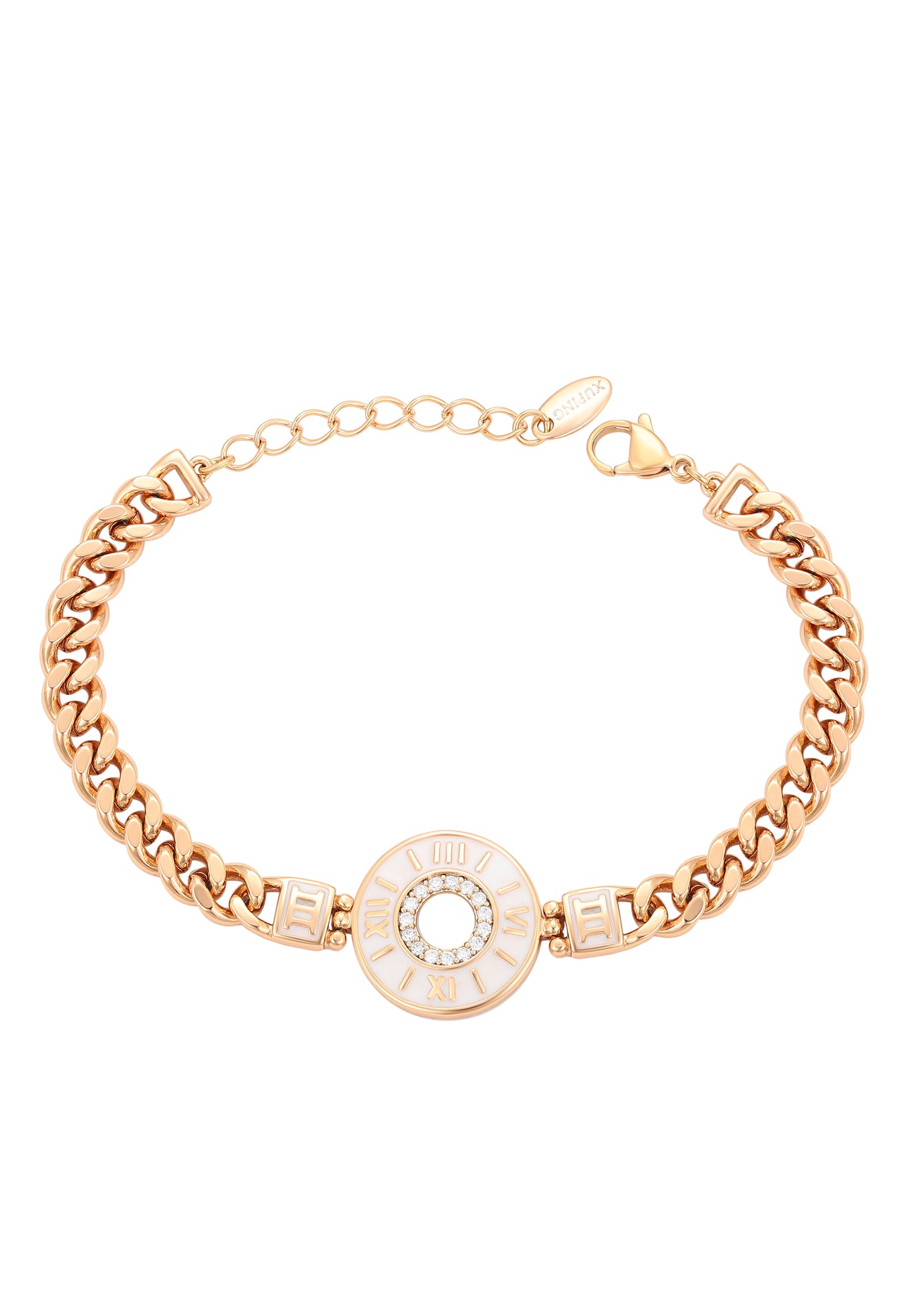 faina Curb Chain Link Bracelet With Rhinestones