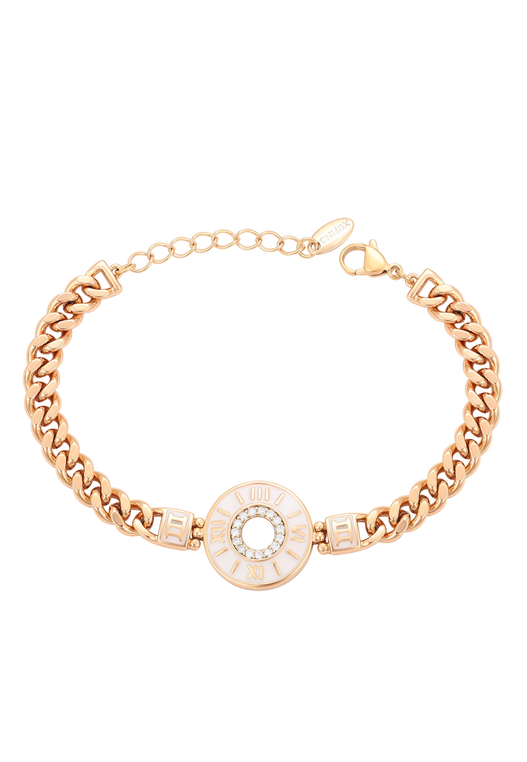 faina Curb Chain Link Bracelet With Rhinestones