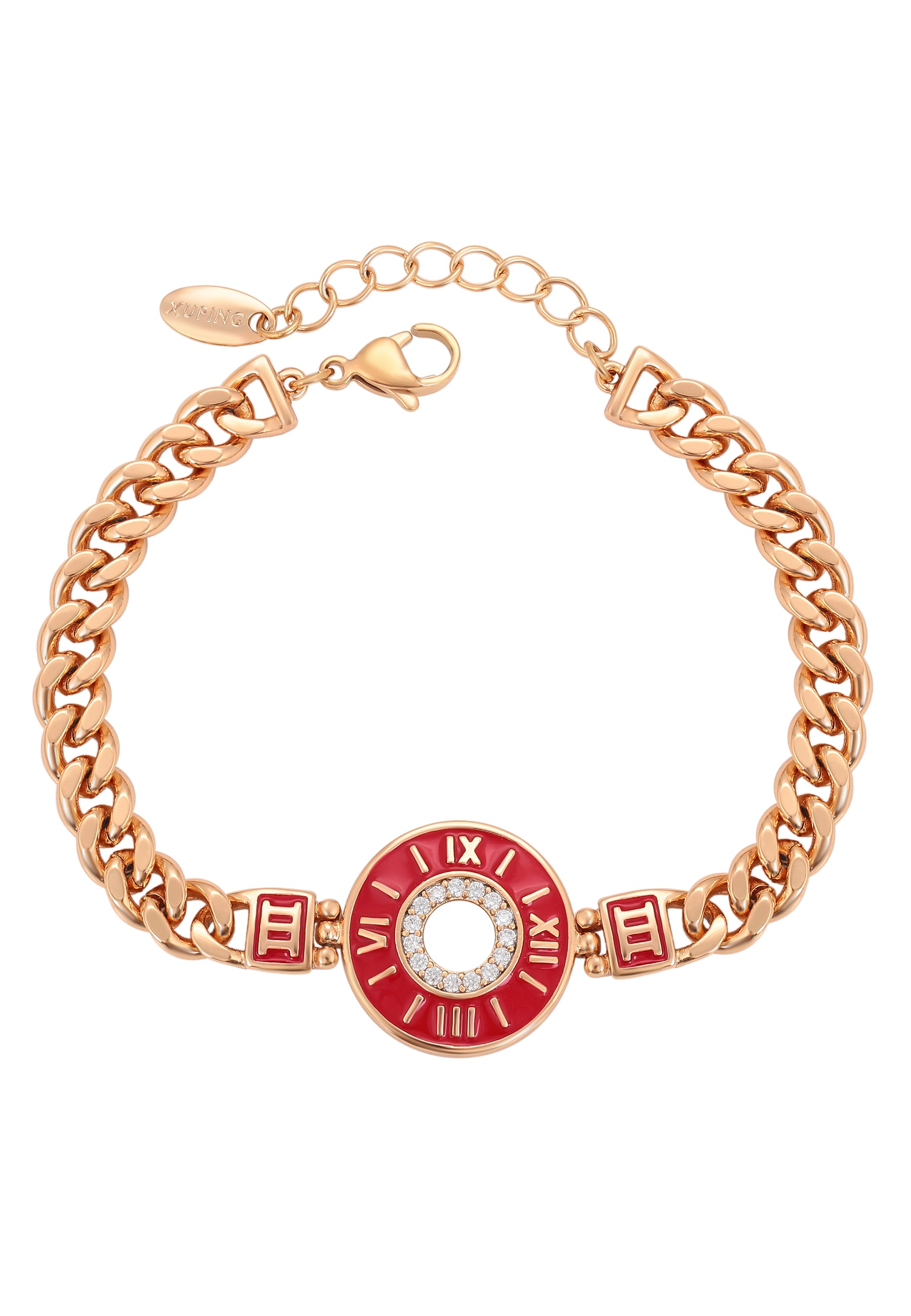 faina Curb Chain Link Bracelet With Rhinestones