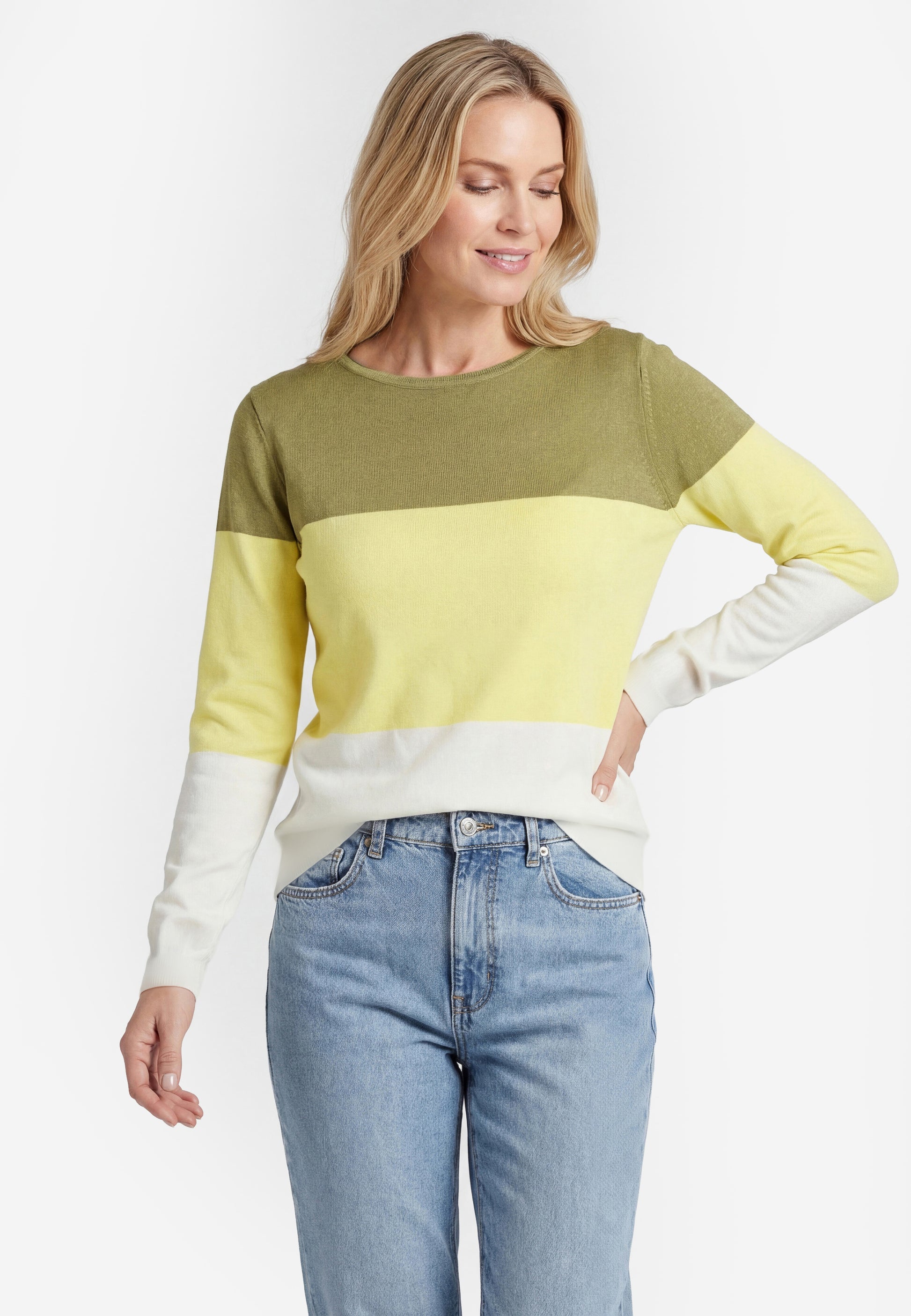 Caley Women's Fine Knit Sweater With Block Stripes